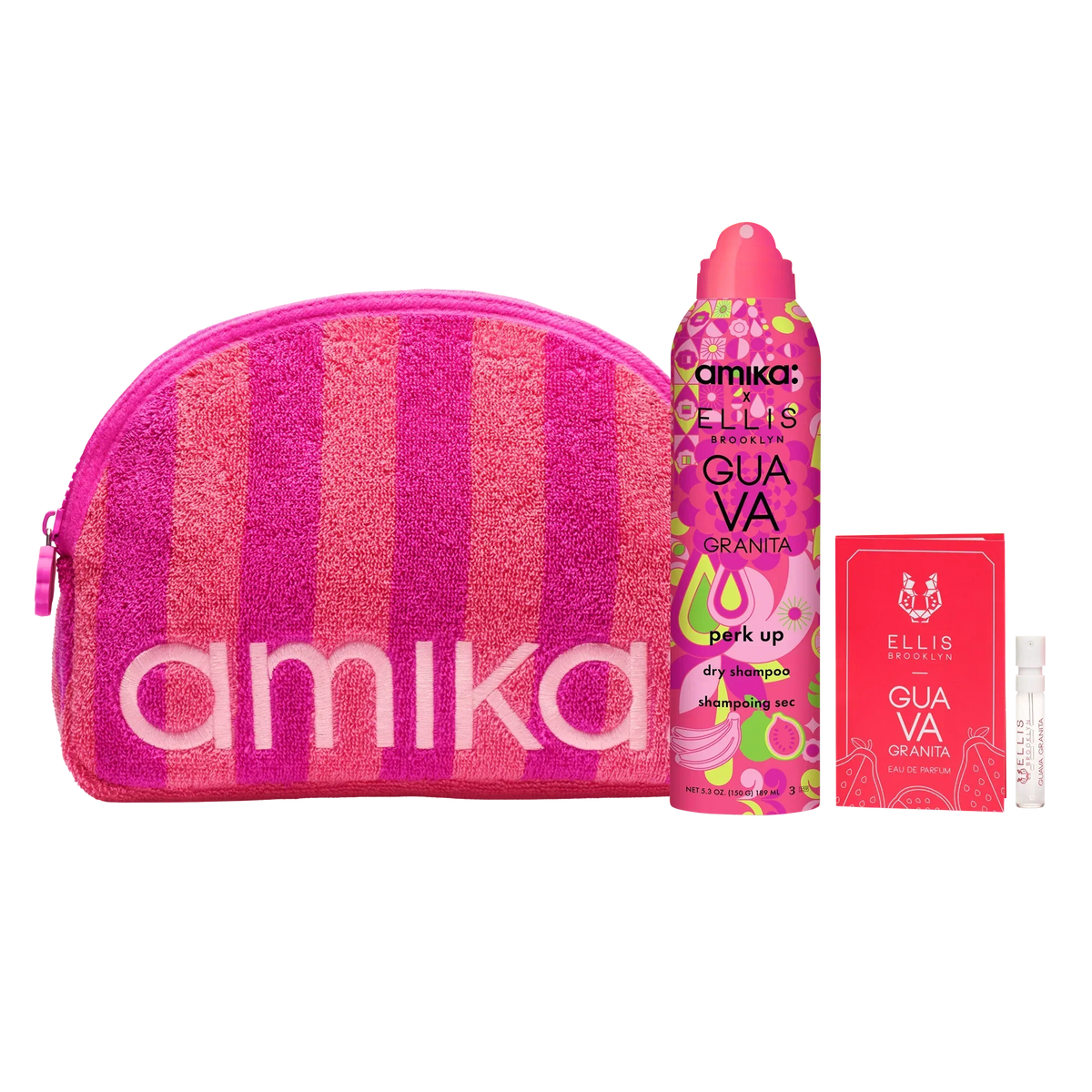 amika x Ellis Brooklyn limited-edition perk up GUAVA GRANITA dry shampoo bundle set Main image