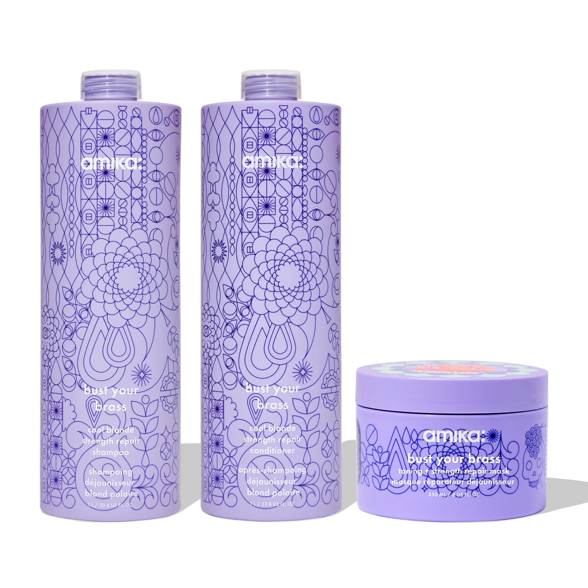 super-sized blonde set bust your brass cool blonde shampoo + conditioner + intense repair hair mask Main image